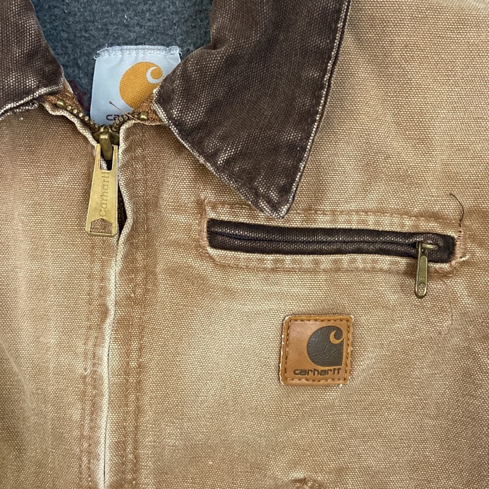 Boy's Vintage Carhartt Brown Canvas Zip Up Fleece Lined Jacket size Medium 8 - Picture 2 of 15